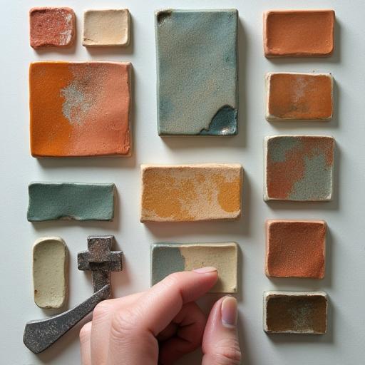 Fargeprøver av ulike keramiske glasurer.